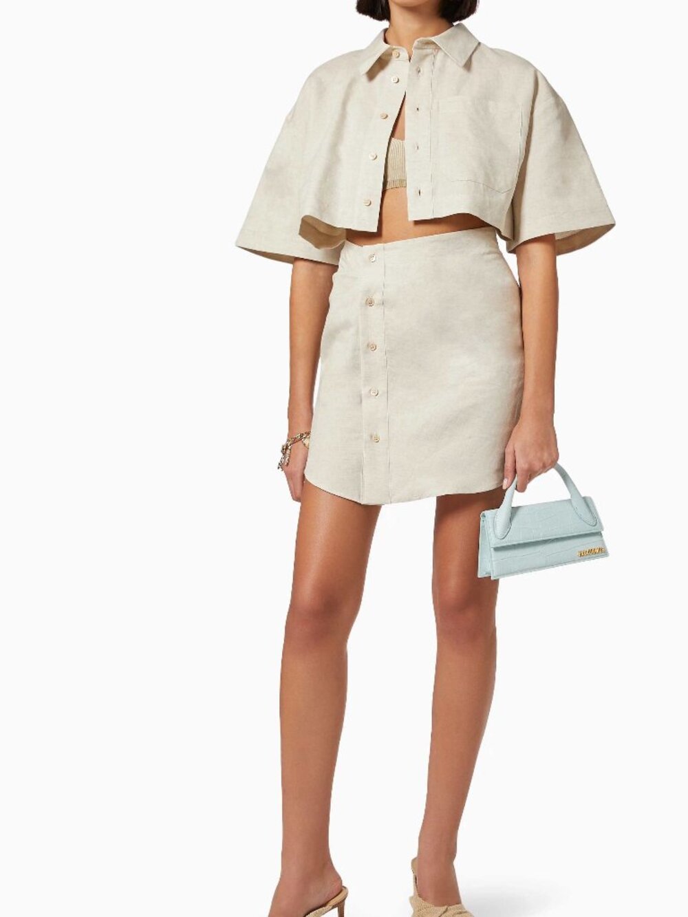 Jacquemus La Robe Arles Mini Dress Beige Cotton Linen FR 38 - Picture 4 of 13